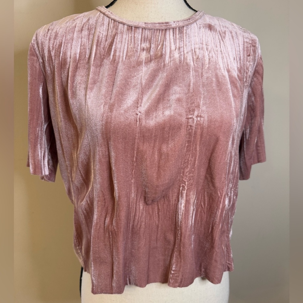 Chelsea & Violet pink velour short sleeve crop top SZ Small